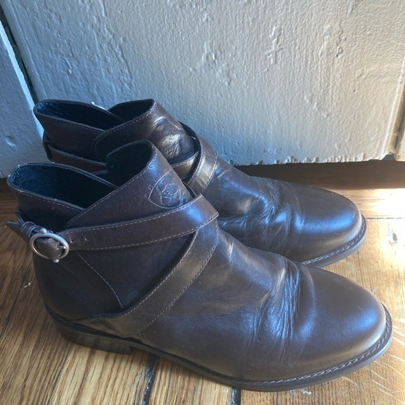 Ariat Brown Windsor Leather Booties Strap Buckle Details Women Paddock 6? - Picture 1 of 9